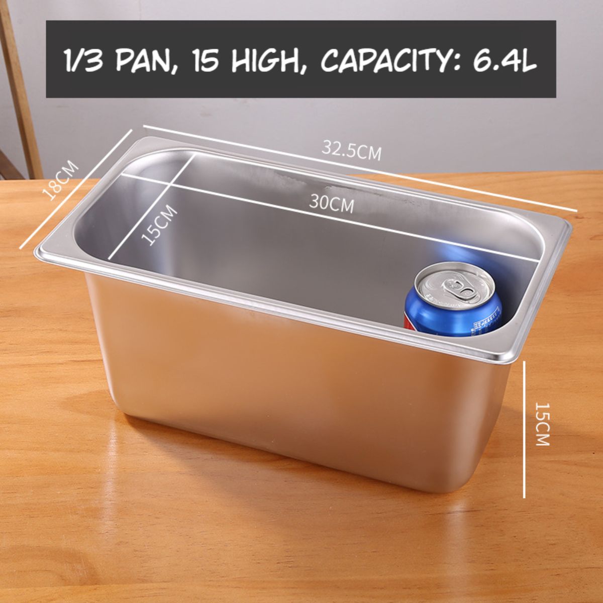 Bandejas GN de Acero Inoxidable para Buffet Hoteles Restaurantes Catering Gn 1/3. (No incluye Tapa) 6.4L. Gastronorm