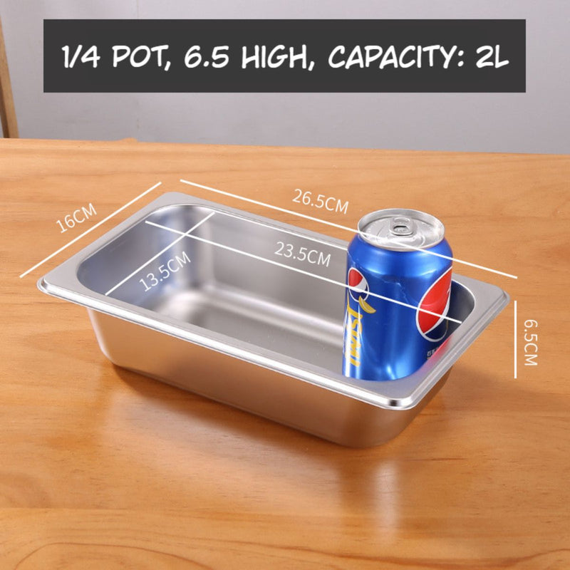 Bandejas GN de Acero Inoxidable para Buffet Hoteles Restaurantes Catering Gn 1/4. (No incluye Tapa) 2L. Gastronorm