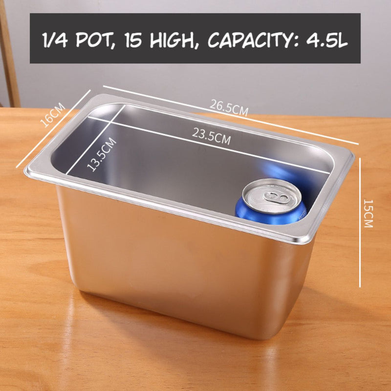 Bandejas GN de Acero Inoxidable para Buffet Hoteles Restaurantes Catering Gn 1/4. (No incluye Tapa) 4.5L. Gastronorm