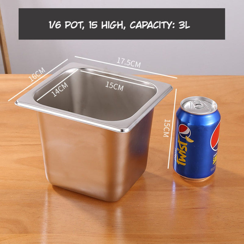 Bandejas GN de Acero Inoxidable para Buffet Hoteles Restaurantes Catering Gn 1/6. (No incluye Tapa) 3L. Gastronorm