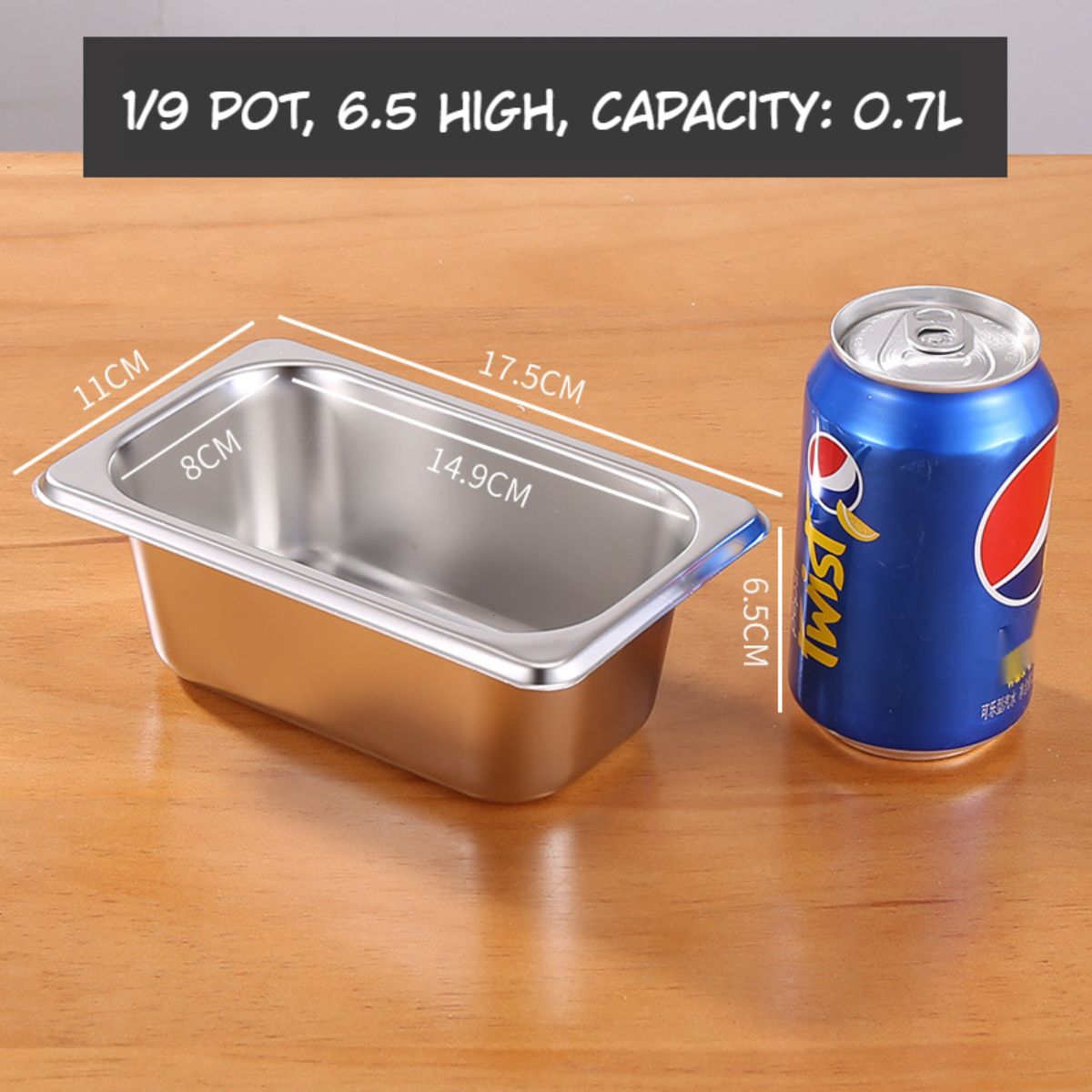 Bandejas GN de Acero Inoxidable para Buffet Hoteles Restaurantes Catering Gn 1/9. (No incluye Tapa) 0.7L. Gastronorm