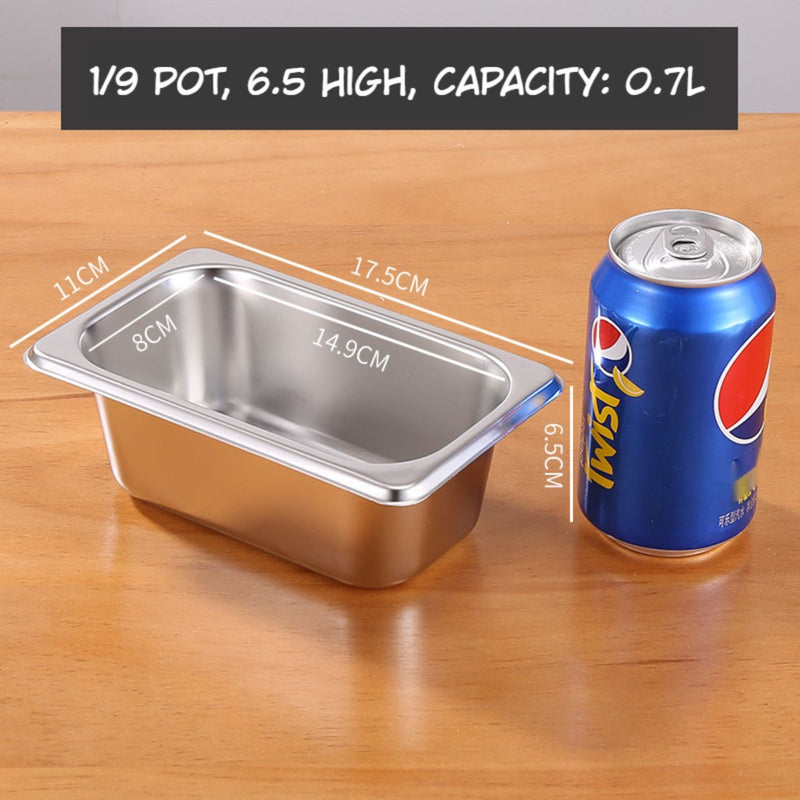 Bandejas GN de Acero Inoxidable para Buffet Hoteles Restaurantes Catering Gn 1/9. (No incluye Tapa) 0.7L. Gastronorm