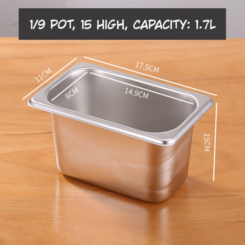 Bandejas GN de Acero Inoxidable para Buffet Hoteles Restaurantes Catering Gn 1/9. (No incluye Tapa) 1.7L. Gastronorm