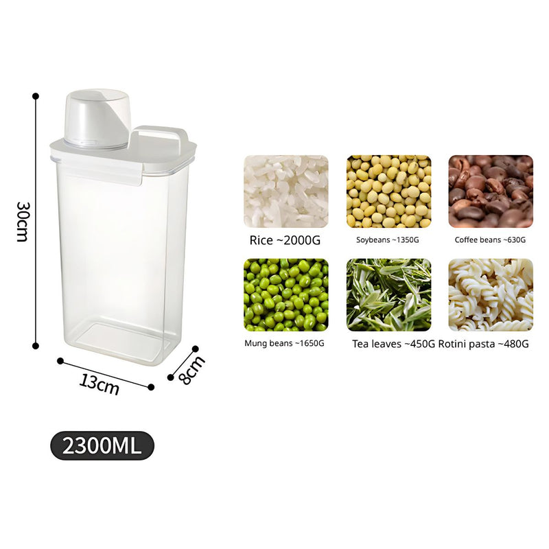 Recipiente Hermético 2300ml con tapa medidora. Ideal para alimentos Secos.