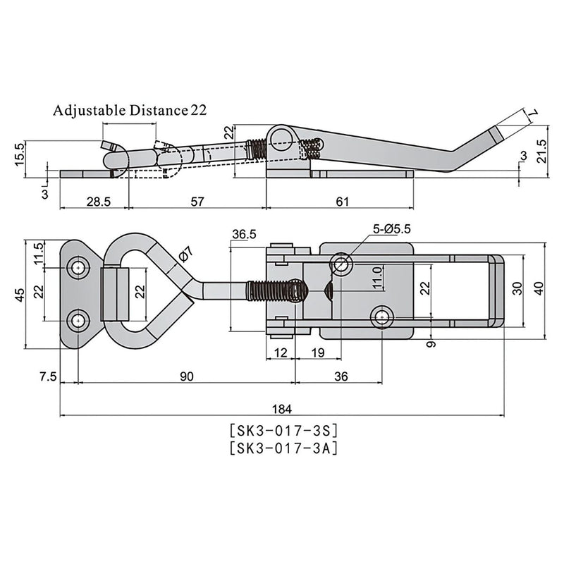 Cerradura De Palanca Con Resorte. Largo 184 mm / 7.24" Ancho 40 mm / 1.57" (1 Pieza) Cerrojo. Pasador Grapa. Acero Galvanizado