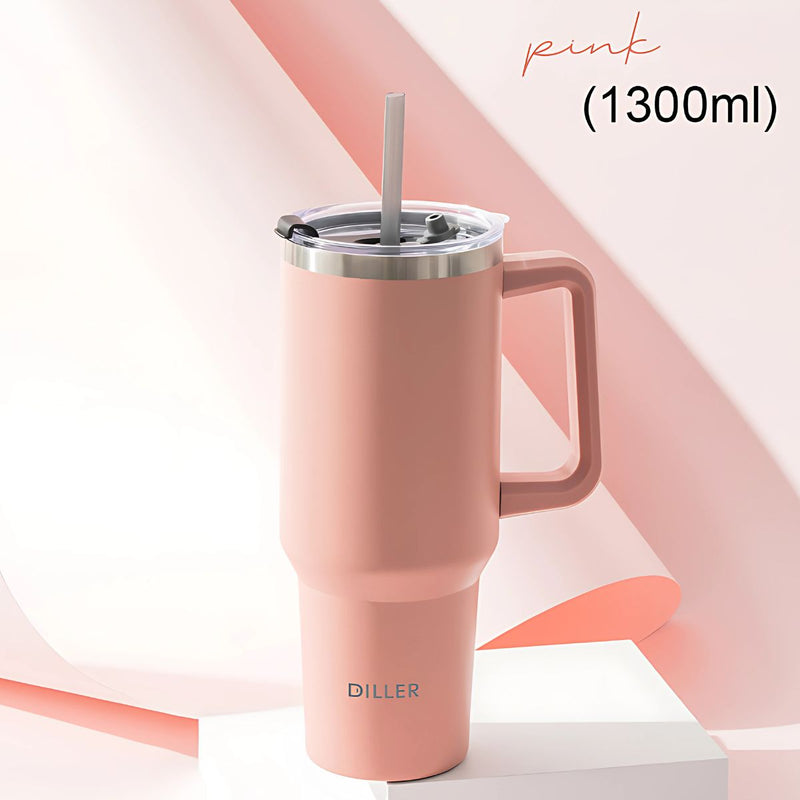 Botella de agua termo de 44oz. Vaso térmico de acero inoxidable. Color rosado.