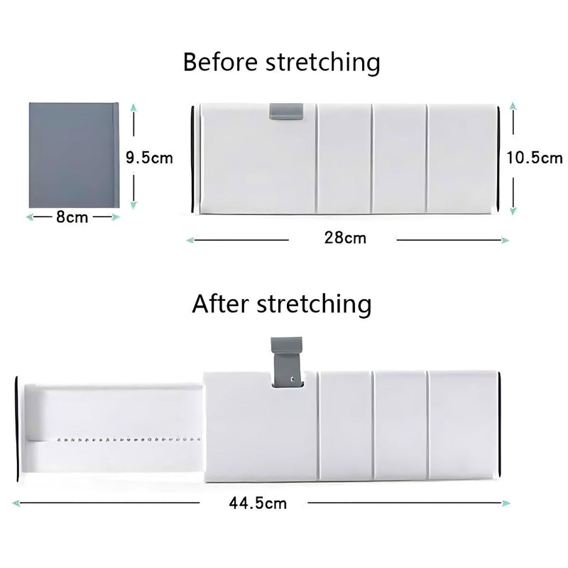 Separadores Retráctiles para Cajones. Divisores Organizadores Expandibles Ajustables para gavetas. Barreras para librero o cajones