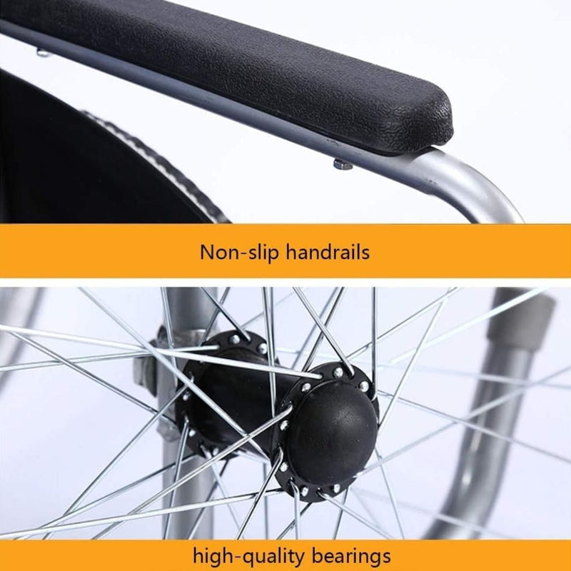 Silla de ruedas plegable de 24” Cubo Sanitario Desmontable. Soporta hasta 100kg. Multifunción.