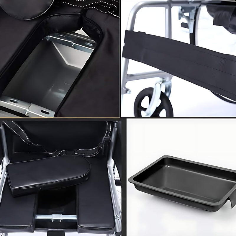 Silla de ruedas plegable de 24” Cubo Sanitario Desmontable. Soporta hasta 100kg. Multifunción.