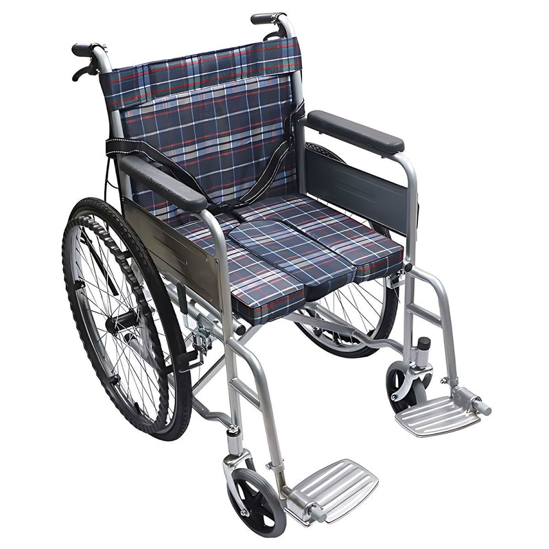 Silla de ruedas plegable de 24” Cubo Sanitario Desmontable. Soporta hasta 100kg. Multifunción.