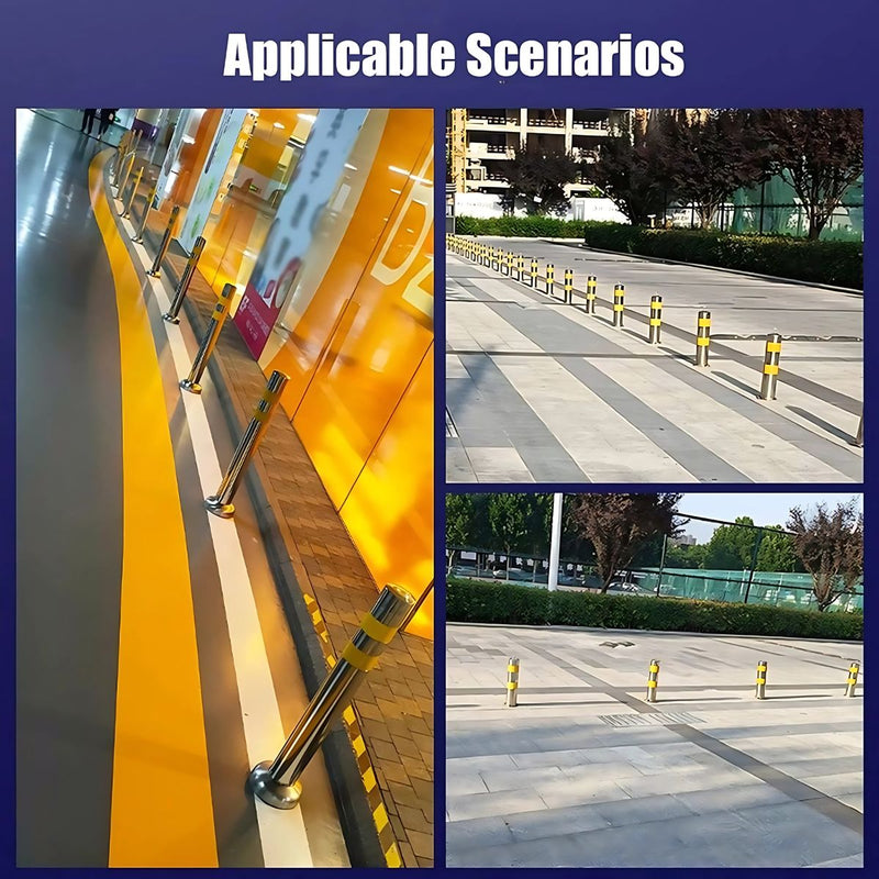 Bolardo de estacionamiento 6.6". Poste de seguridad de acero inoxidable. 168x400 mm. Con franjas amarillas.