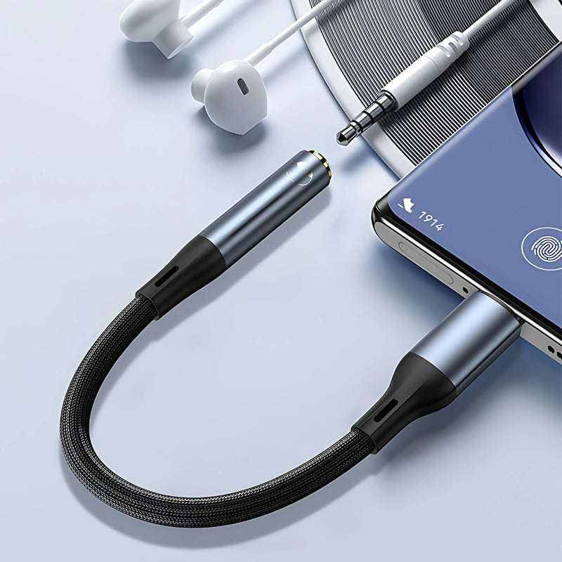 Cable Adaptador de Audio USB-C a AUX (Jack 3.5Mm) para Conectar Audífonos a Celular. Largo: 15cm.