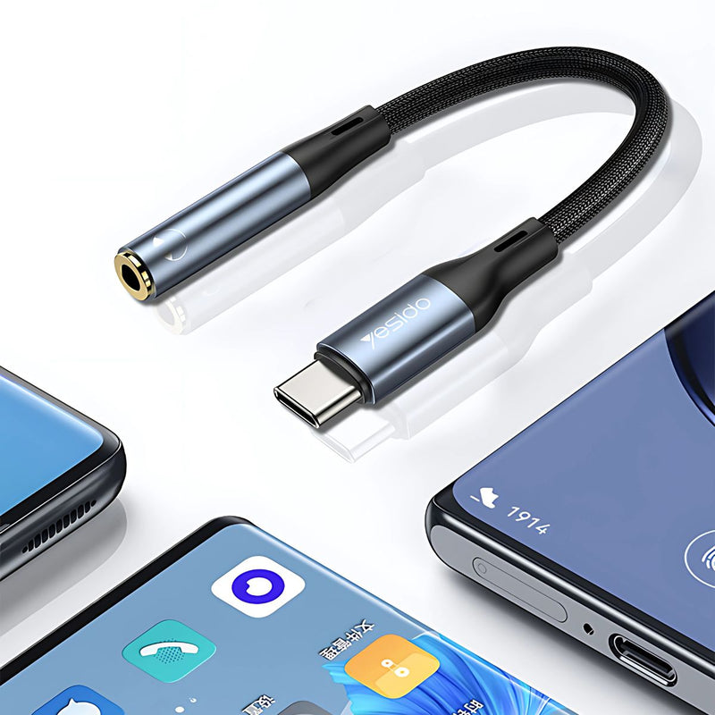 Cable Adaptador de Audio USB-C a AUX (Jack 3.5Mm) para Conectar Audífonos a Celular. Largo: 15cm.
