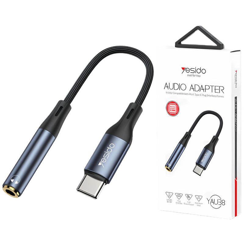 Cable Adaptador de Audio USB-C a AUX (Jack 3.5Mm) para Conectar Audífonos a Celular. Largo: 15cm.