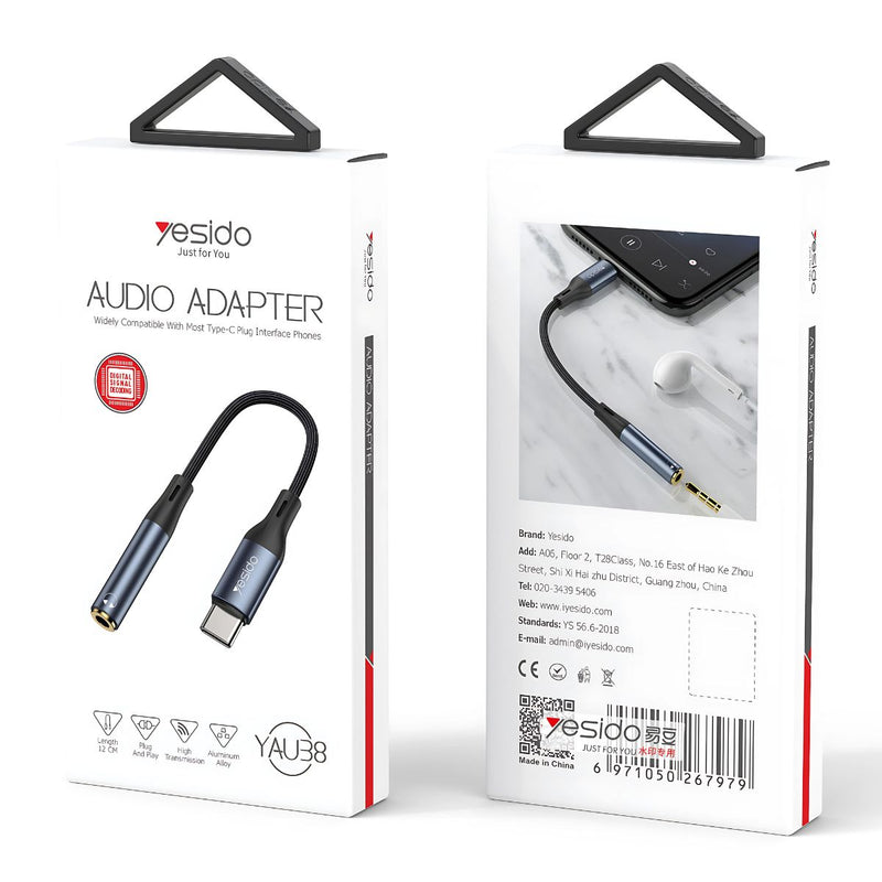 Cable Adaptador de Audio USB-C a AUX (Jack 3.5Mm) para Conectar Audífonos a Celular. Largo: 15cm.