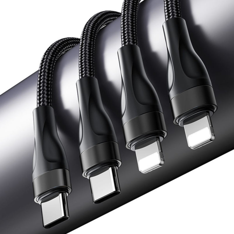 Cable de Carga Múltiple 4 en 1 USB Tipo C, Micro USB, y Lightning para Cargar Varios Dispositivos.