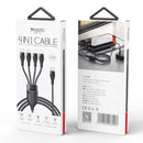 Cable de Carga Múltiple 4 en 1 USB Tipo C, Micro USB, y Lightning para Cargar Varios Dispositivos.