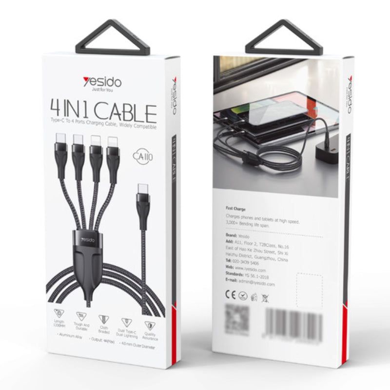 Cable de Carga Múltiple 4 en 1 USB Tipo C, Micro USB, y Lightning para Cargar Varios Dispositivos.