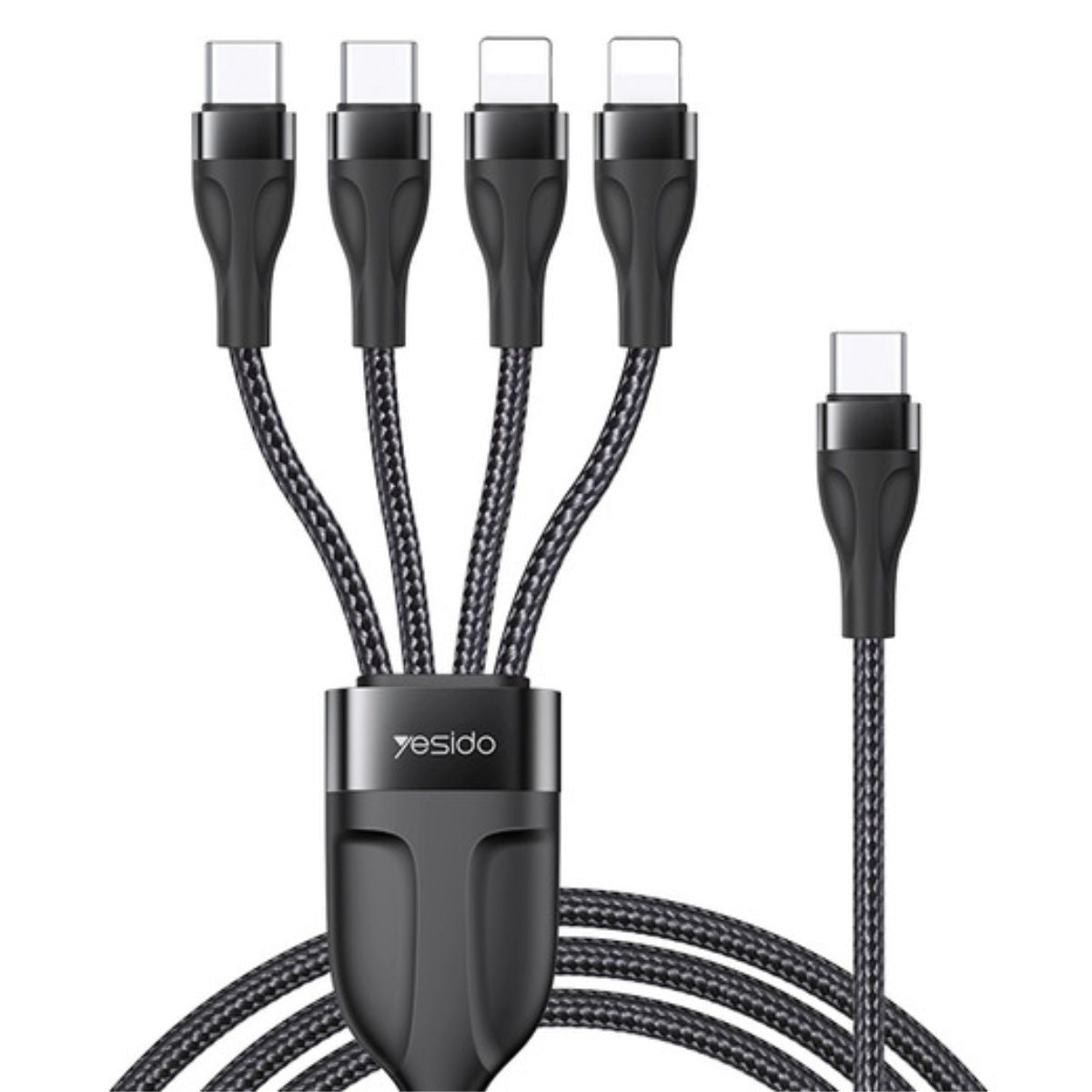 Cable de Carga Múltiple 4 en 1 USB Tipo C, Micro USB, y Lightning para Cargar Varios Dispositivos.