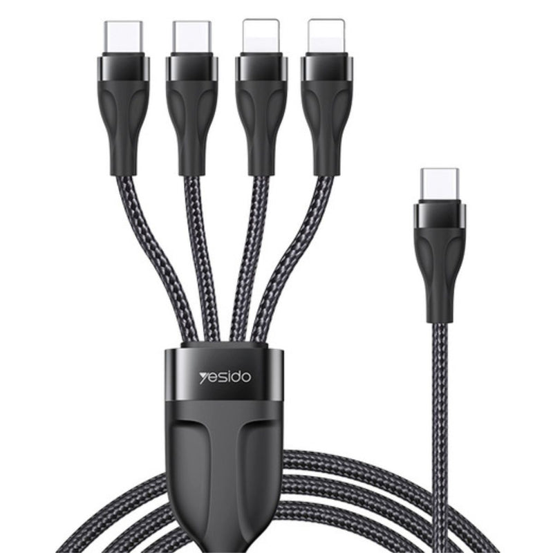 Cable de Carga Múltiple 4 en 1 USB Tipo C, Micro USB, y Lightning para Cargar Varios Dispositivos.