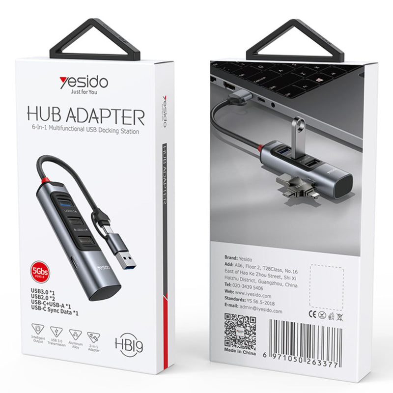 Hub USB 6 en 1 Multifuncional. Adaptador de Alta Velocidad con Puertos USB-C, 3.0 y 2.0