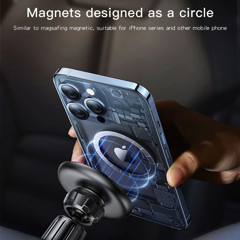 Soporte Magnético para Teléfono en Auto. Montaje en Rejilla, Compatible con iPhone y MagSafe.