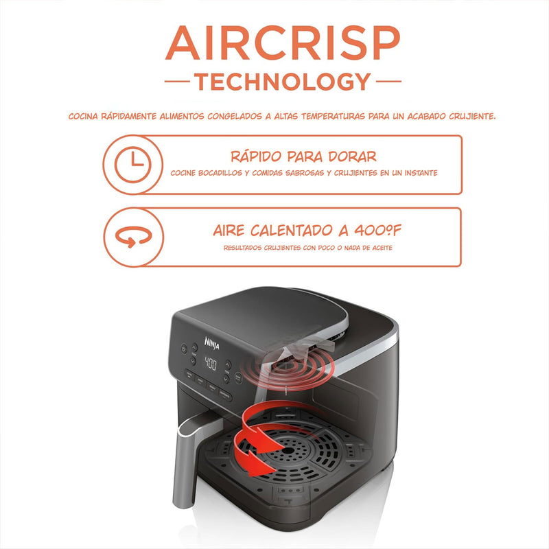 Freidora de aire 4 en 1 Ninja AF141. Air Fryer de 4.7 lt antiadherente, recubierta de cerámica, y tecnología Air Crisp.