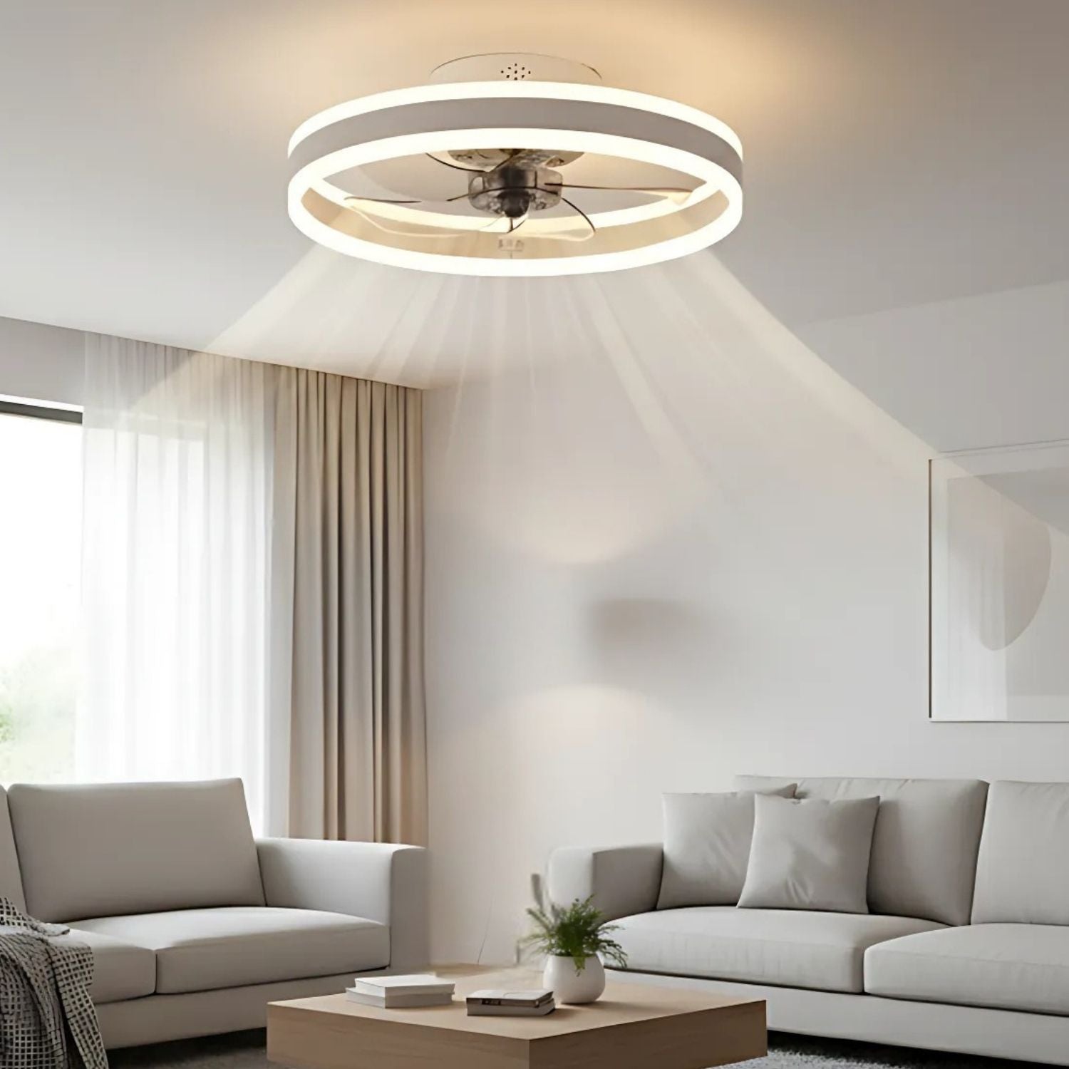 Abanico de Techo Ventilador LED (Color Blanco). 3 Tonos de Luz. Ventilador Silencioso 110V.