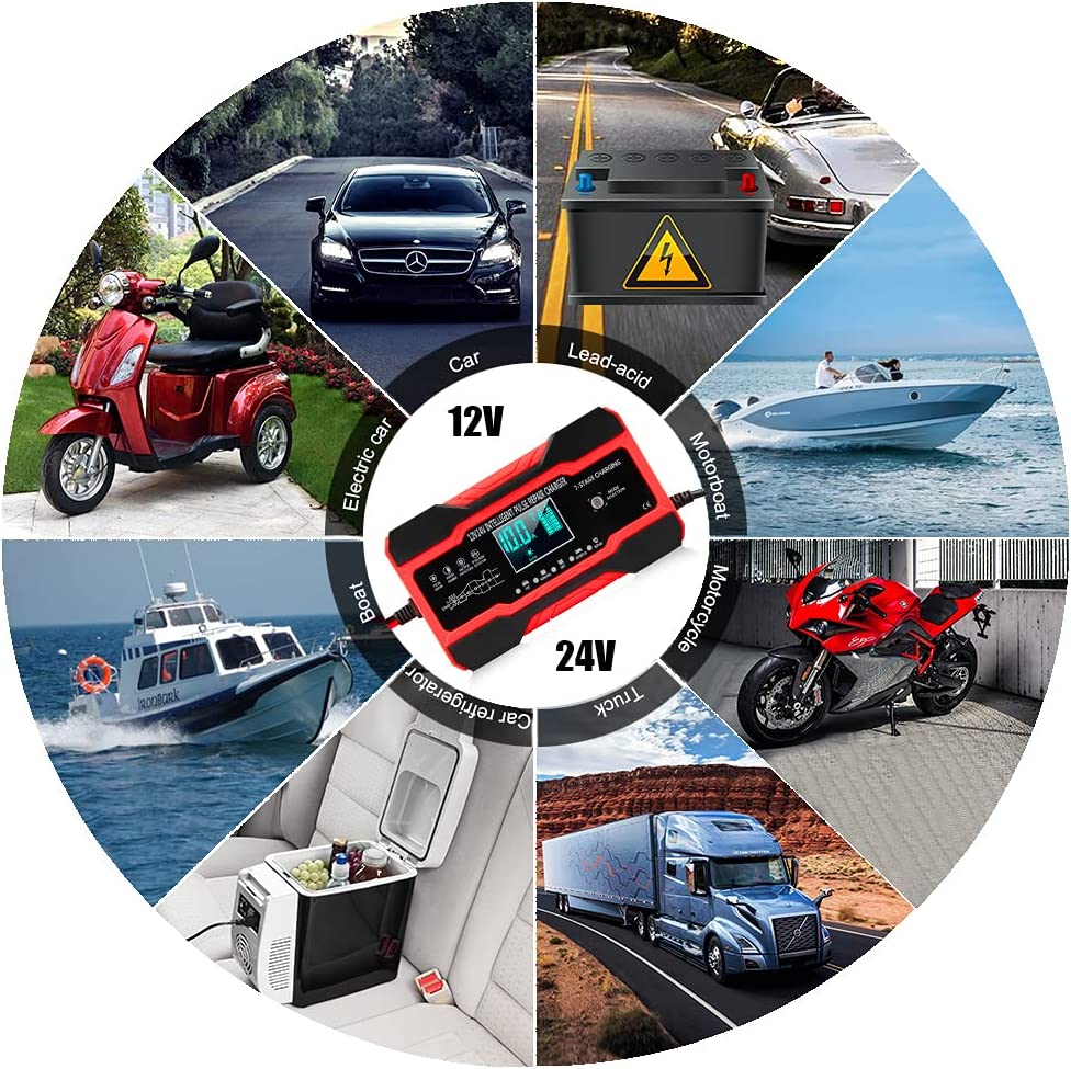 Cargador De Batería Inteligente Para Carro, De 10 Amperios, 12 V Y 24