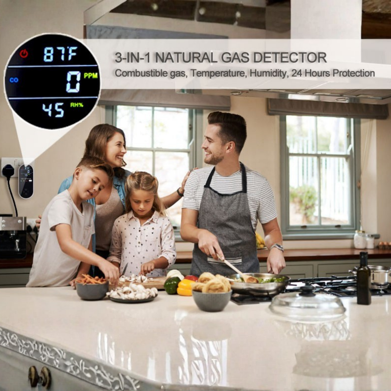 Detector de fugas de Gas 3 en 1, pantalla de gas, temperatura y humedad.