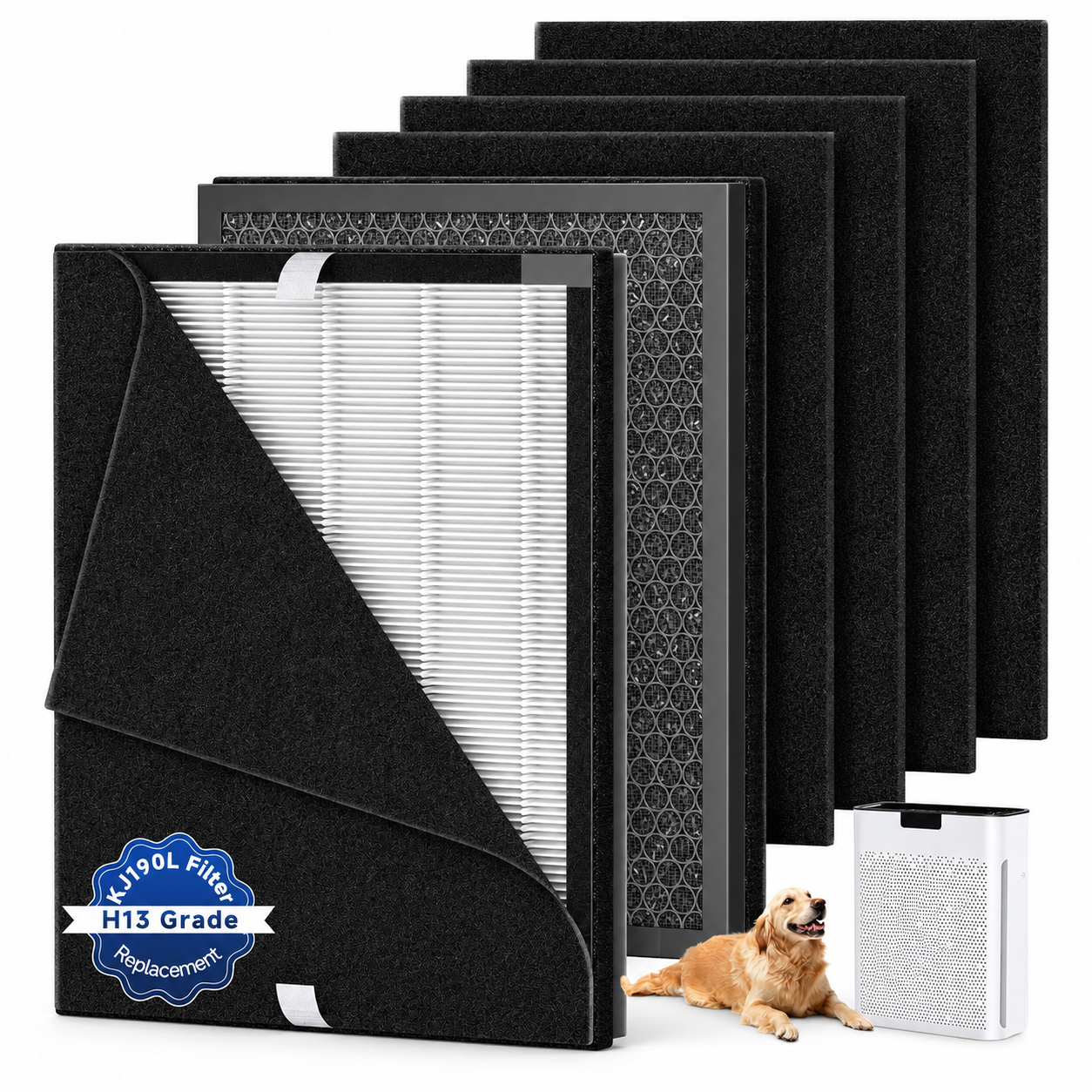Filtro de repuesto para purificador de aire multifuncional AB1615 Carbone, con sistema de filtración 3 en 1. Prefiltro lavable, H13 HEPA y carbón activado.