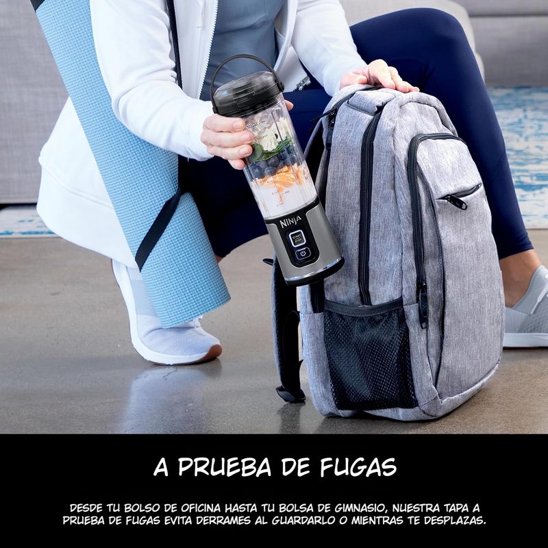 Licuadora personal Ninja Blast Black BC151. Minibatidora portátil, recargable, smoothies, batidos de proteínas, pica hielo y frutas congeladas.