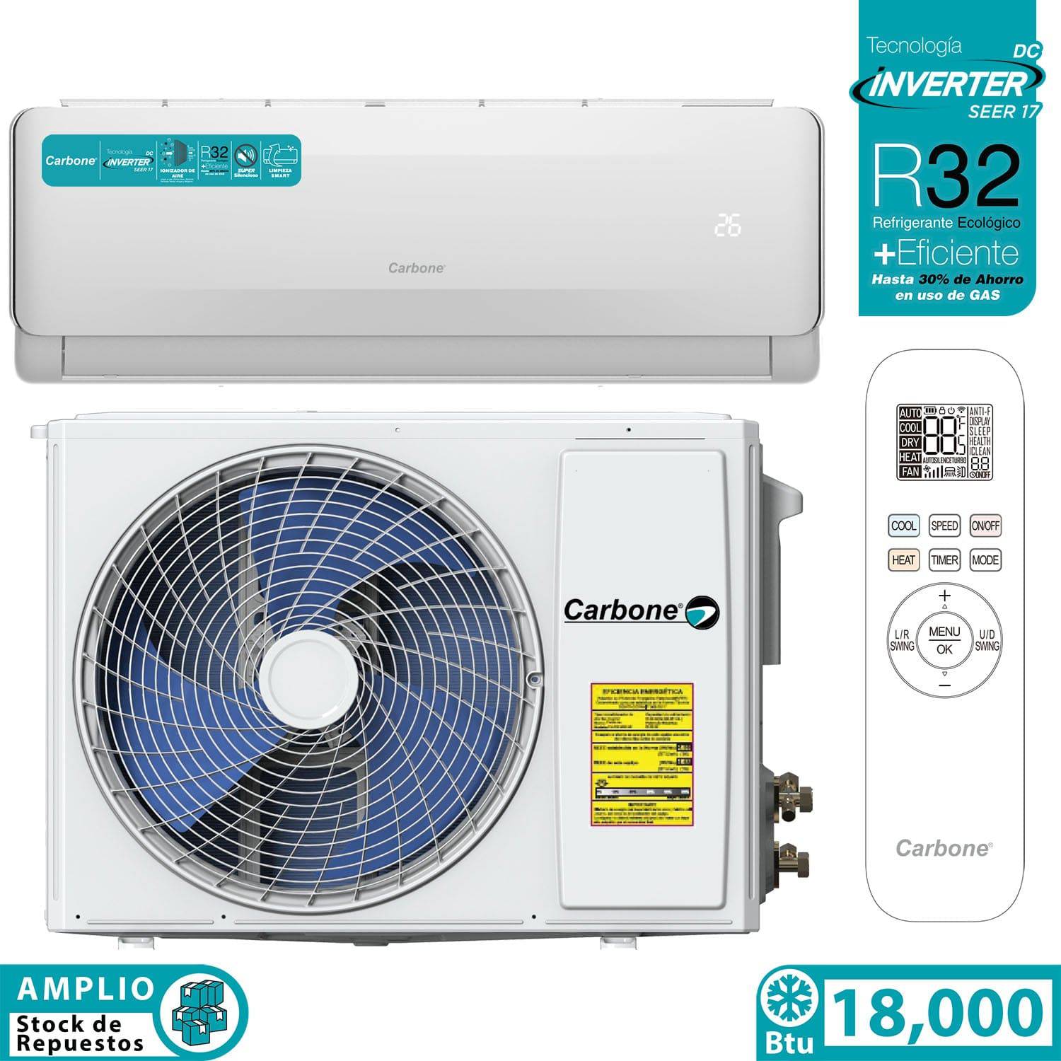 Aire Acondicionado Split Inverter 18,000 Btu R32  Coil De Cobre SEER17