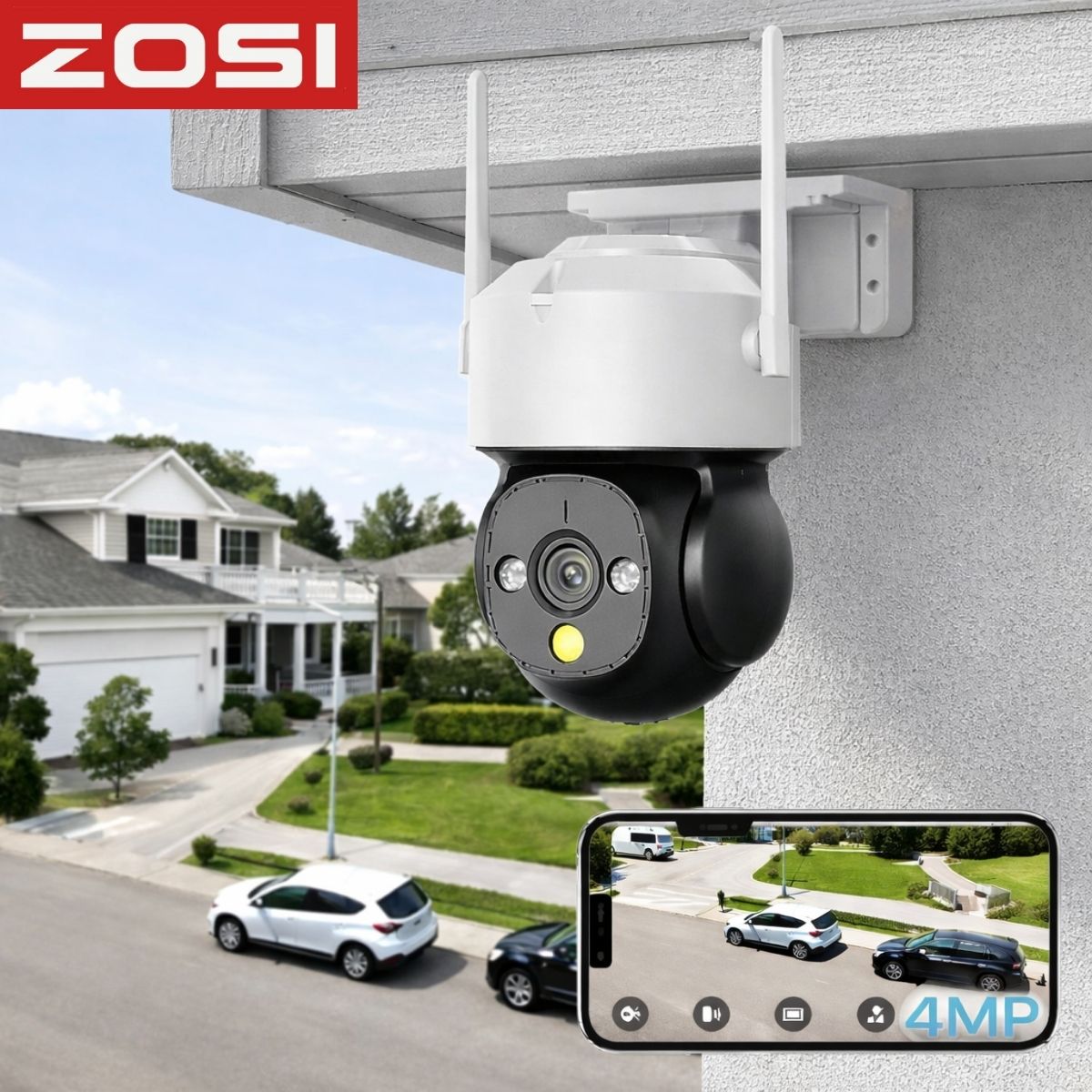 Cámara de Seguridad WiFi PTZ 2MP IP66 con Visión Nocturna Color 20m y Detección Humana. Cámara de Videovigilancia Audio Bidireccional y Pan 355° Tilt 90°