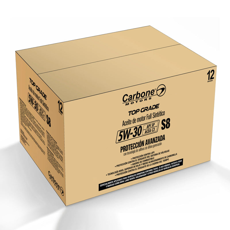ACEITE DE MOTOR API SP 5W30 FULL SINTÉTICO (TOP GRADE) GASOLINA S8 ACEA C3 CARBONE MOTORS (1 litro)