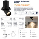 Downlight LED Empotrado Negro 7W 3000K COB Bridgelux Ajustable 36° 710LM IP20 Techo Interior
