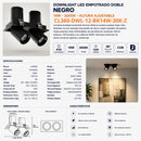 Downlight LED Empotrado Doble Negro 14W 3000K COB Bridgelux Ajustable 36° 1220LM IP20 Interior