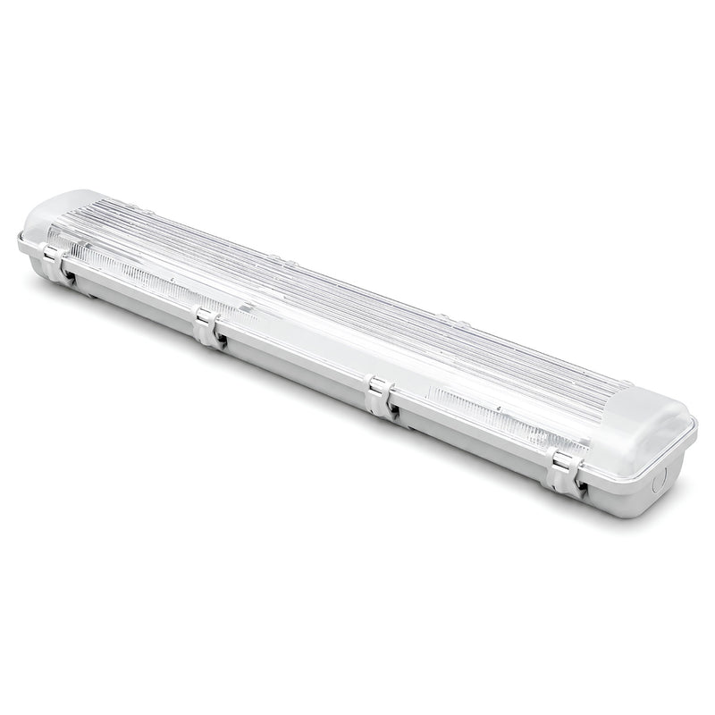 Lámpara Lineal Antipolvo IP65 para 2 Tubos LED T8 G13 1200mm Base Doble Uso Interior y Exterior.