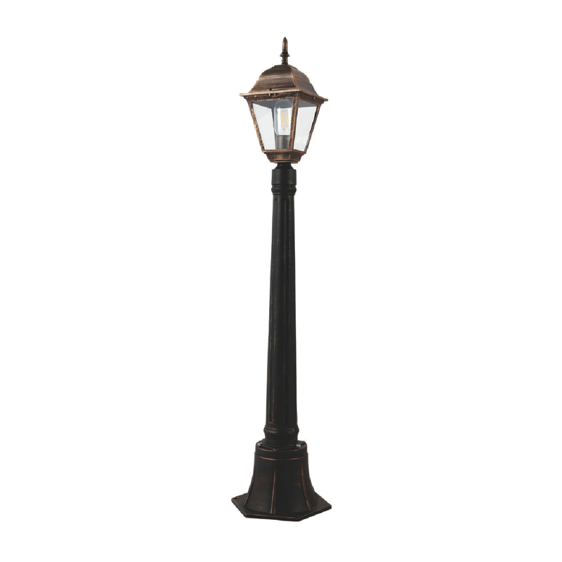 Lampara de Poste Exterior E27 IP44 Bronce para Jardin Patio Terraza y Entrada 150x1100mm Aluminio y Vidrio