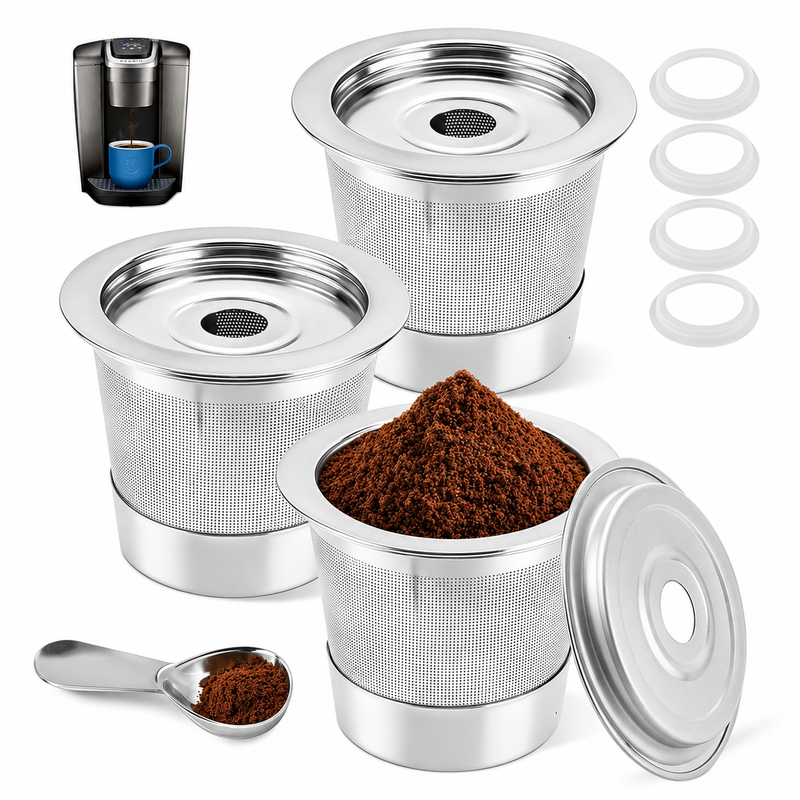 Set de 3 cápsulas reutilizables de acero inoxidable 304 compatibles con cafeteras Ninja PB051, CFP101 y PB041