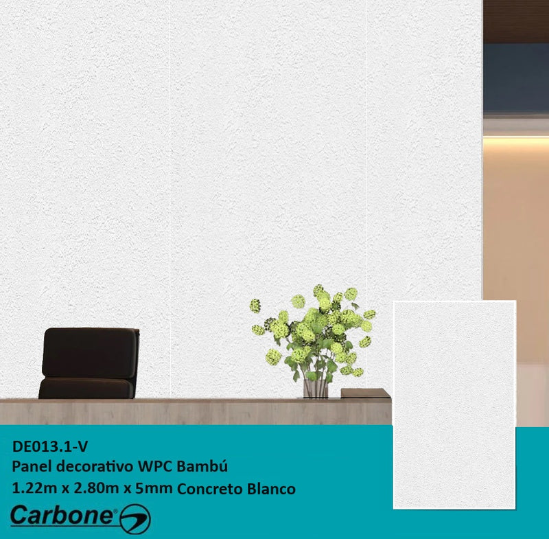 Panel Decorativo WPC Bambú 1.22 m x 2.80 m x 5 mm Concreto Blanco