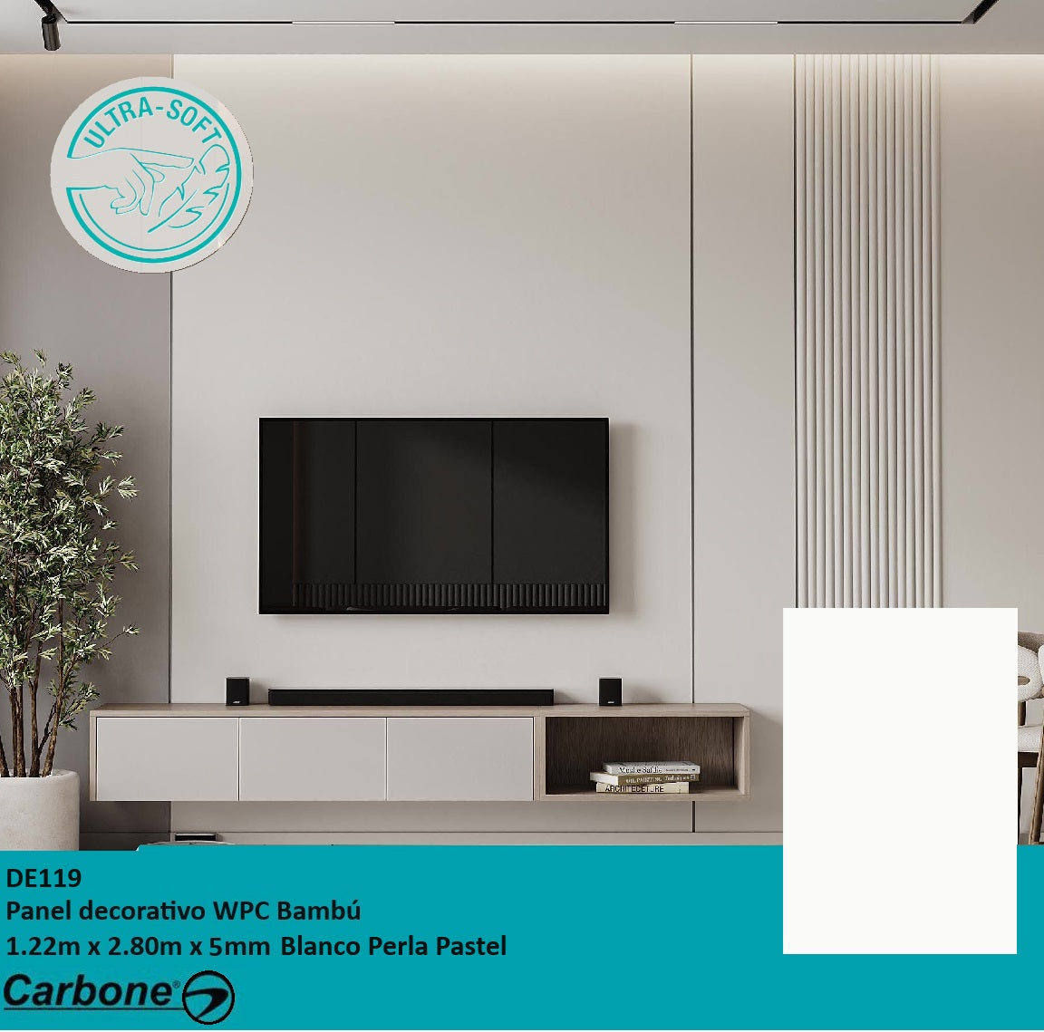 Panel Decorativo WPC Bambú Soft touch 1.22 m x 2.80 m x 5 mm Blanco Perla Pastel