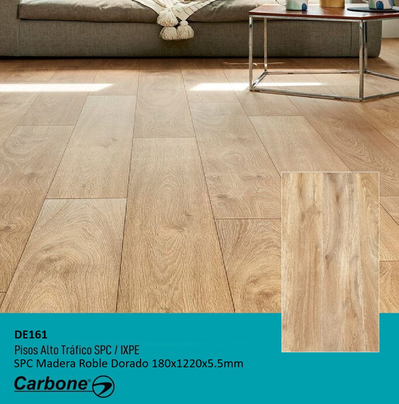Piso SPC Madera Roble Dorado 1220 x 180 x 5.5 mm con IXPE 10 pc. pack 2.2 m2