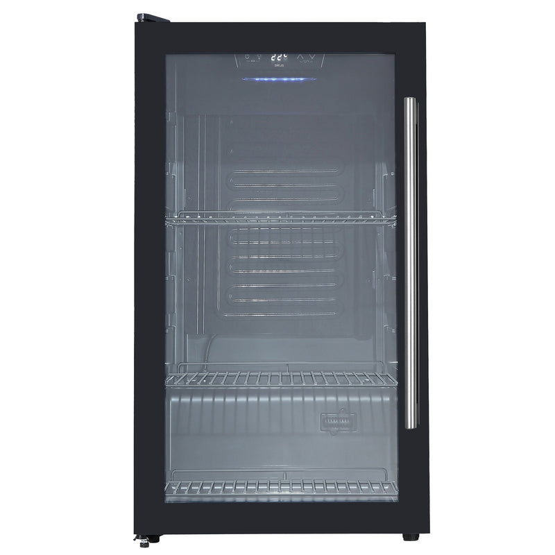 Refrigerador nevera mini de 85 litros con puerta de vidrio. Capacidad para 70 latas. Color Negro. Modelo Piave Drija