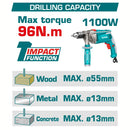 Drill Taladro Percutor 96N.m 20V Función De Impacto.  Mandril Metálico Jacobs. Motor sin escobillas. Incluye Batería, Cargador y accesorios.