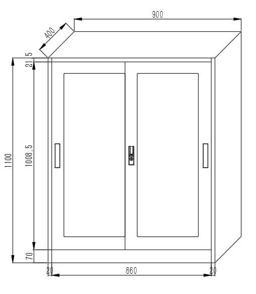 Gabinete armado estructura plegable dos repisas con puerta corredera de vidrio 1100X900X400mm
