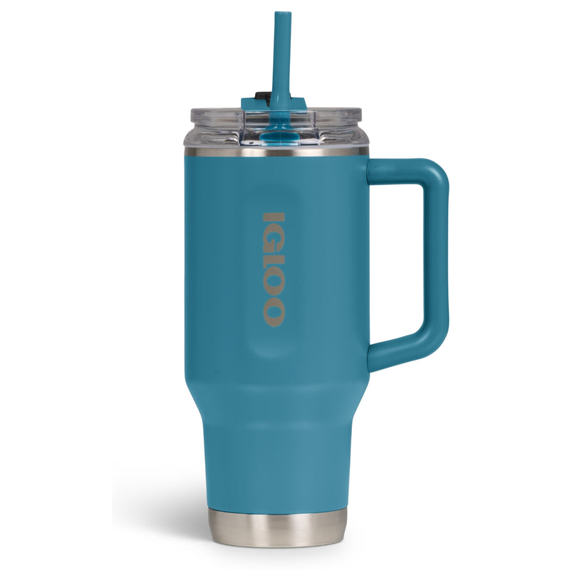 Botella De Agua Termo De 40Oz Igloo Travel. Vaso Térmico De Acero Inoxidable Con Carrizo. Color Turquesa.