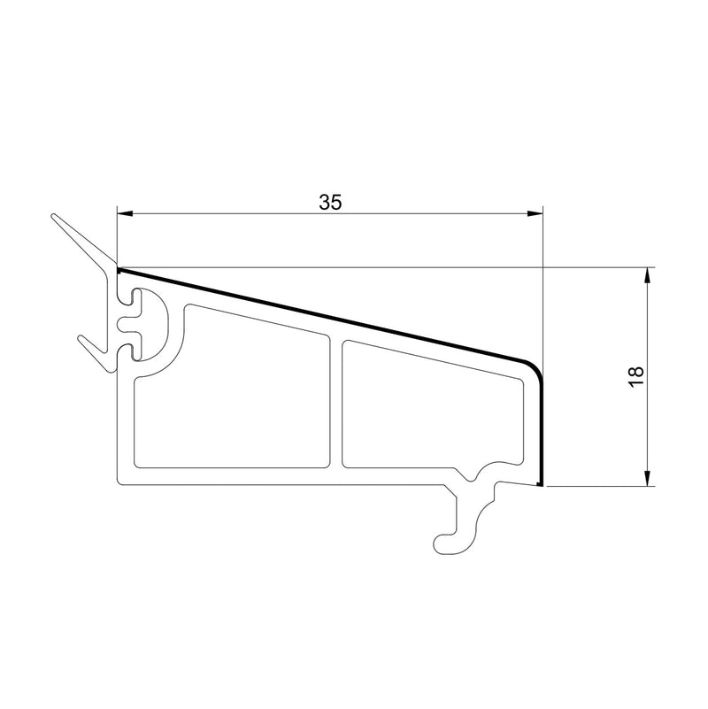 Perfil Junquillo recto UPVC envidriador 35 mm Serie abatible 60mm UPView Carbone Espesor 1.6mm Largo 5.85m Color Negro Microtexturizado