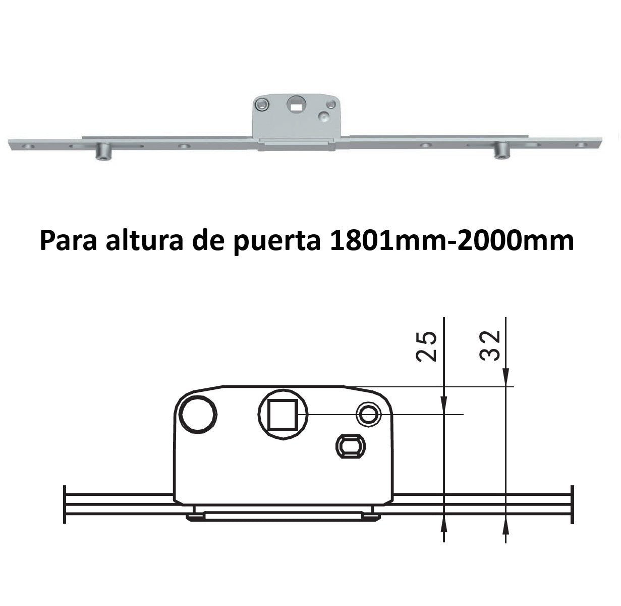 Barra de transmisión Transmisor 4 Puntos de Cierre Para Ventanas y Puertas Abatibles o Corredizas en PVC y Aluminio (altura de puerta 1801mm-2000mm)
