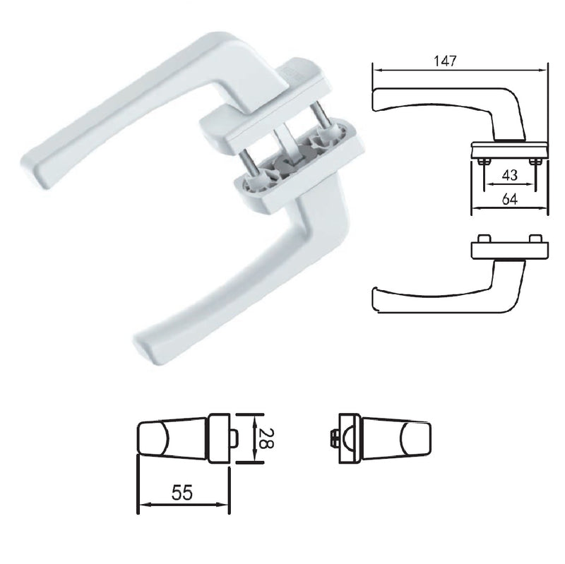 Manilla maneta doble halador Blanco de Puerta Barra Cuadrada 7 mm Apto para puertas batientes y correderas